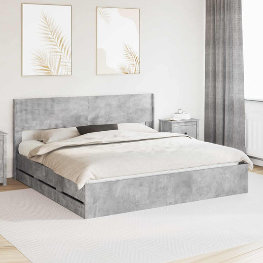 Bed Frame with Storage and Headboard Concrete Grey 200 x 200 cm