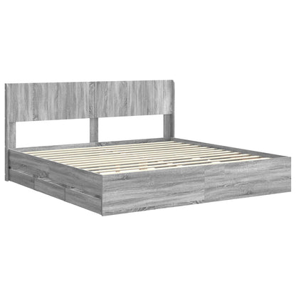 Bed Frame with Storage and Headboard Grey Sonoma 200 x 200 cm
