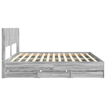 Bed Frame with Storage and Headboard Grey Sonoma 200 x 200 cm
