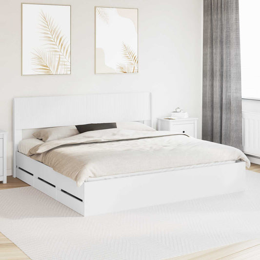 Bed Frame with Storage and Headboard White 180 x 200 cm