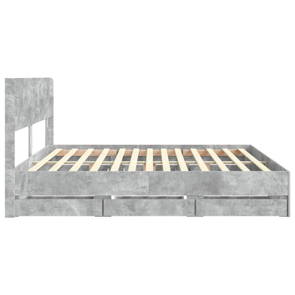 Bed Frame with Storage and Headboard Concrete Grey 180 x 200 cm