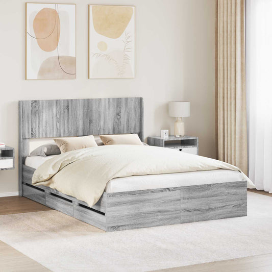 Bed Frame with Storage and Headboard Grey Sonoma 160 x 200 cm