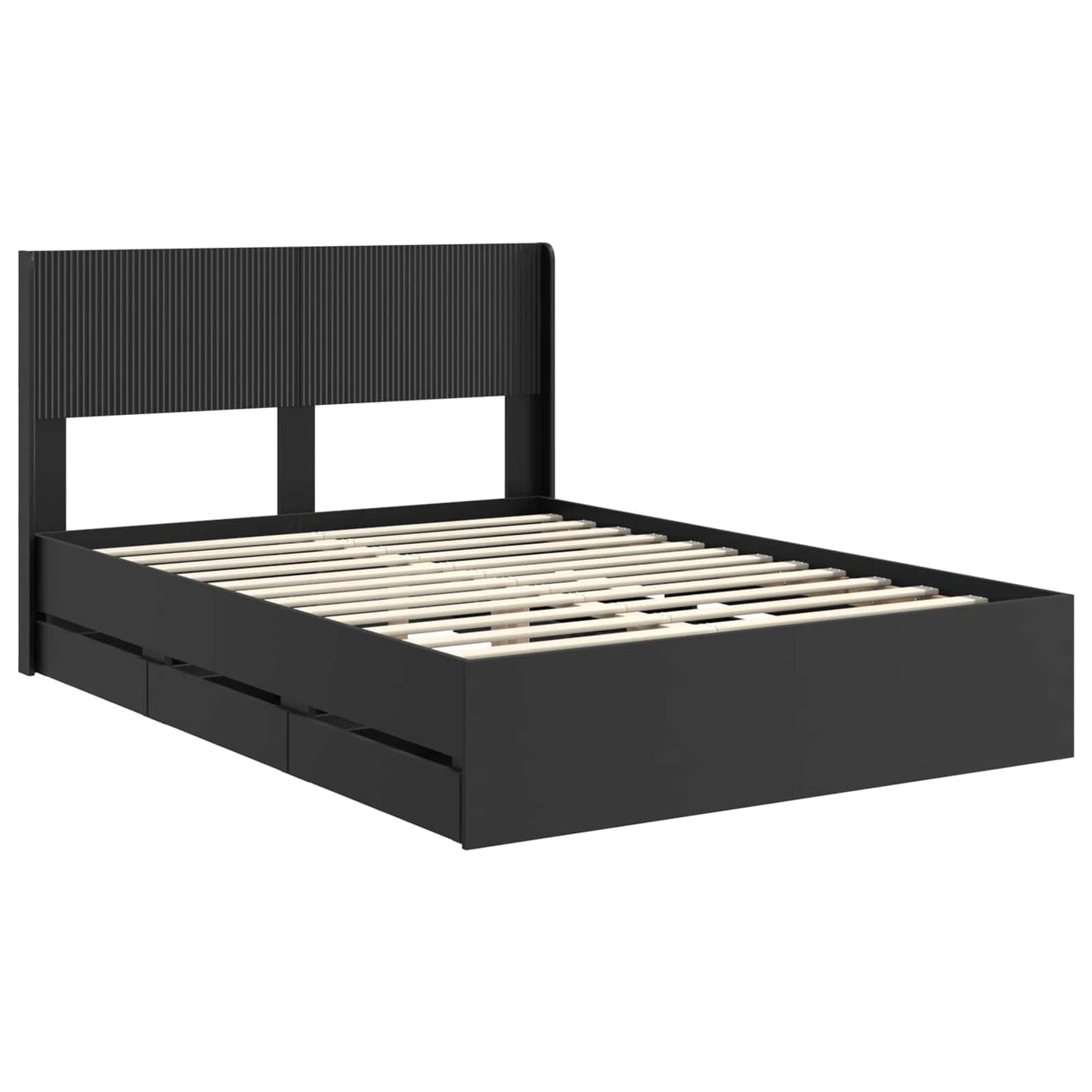 Bed Frame with Storage and Headboard Black 150 x 200 cm