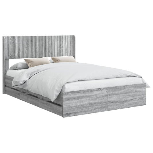 Bed Frame with Storage and Headboard Grey Sonoma 140 x 200 cm
