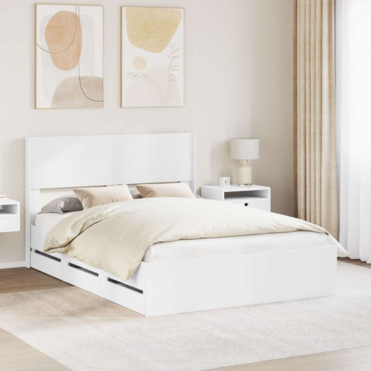 Bed Frame with Storage and Headboard White 140 x 190 cm