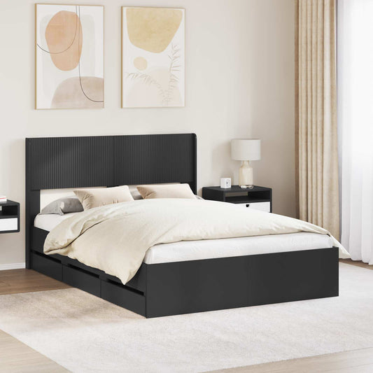 Bed Frame with Storage and Headboard Black 140 x 190 cm