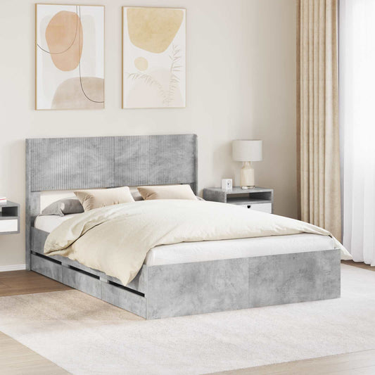 Bed Frame with Storage and Headboard Concrete Grey 135 x 190 cm