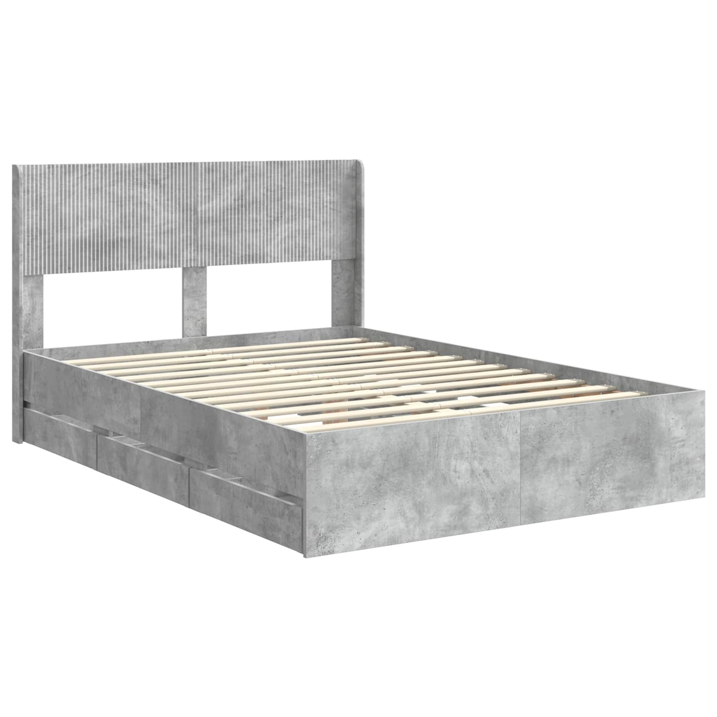 Bed Frame with Storage and Headboard Concrete Grey 135 x 190 cm