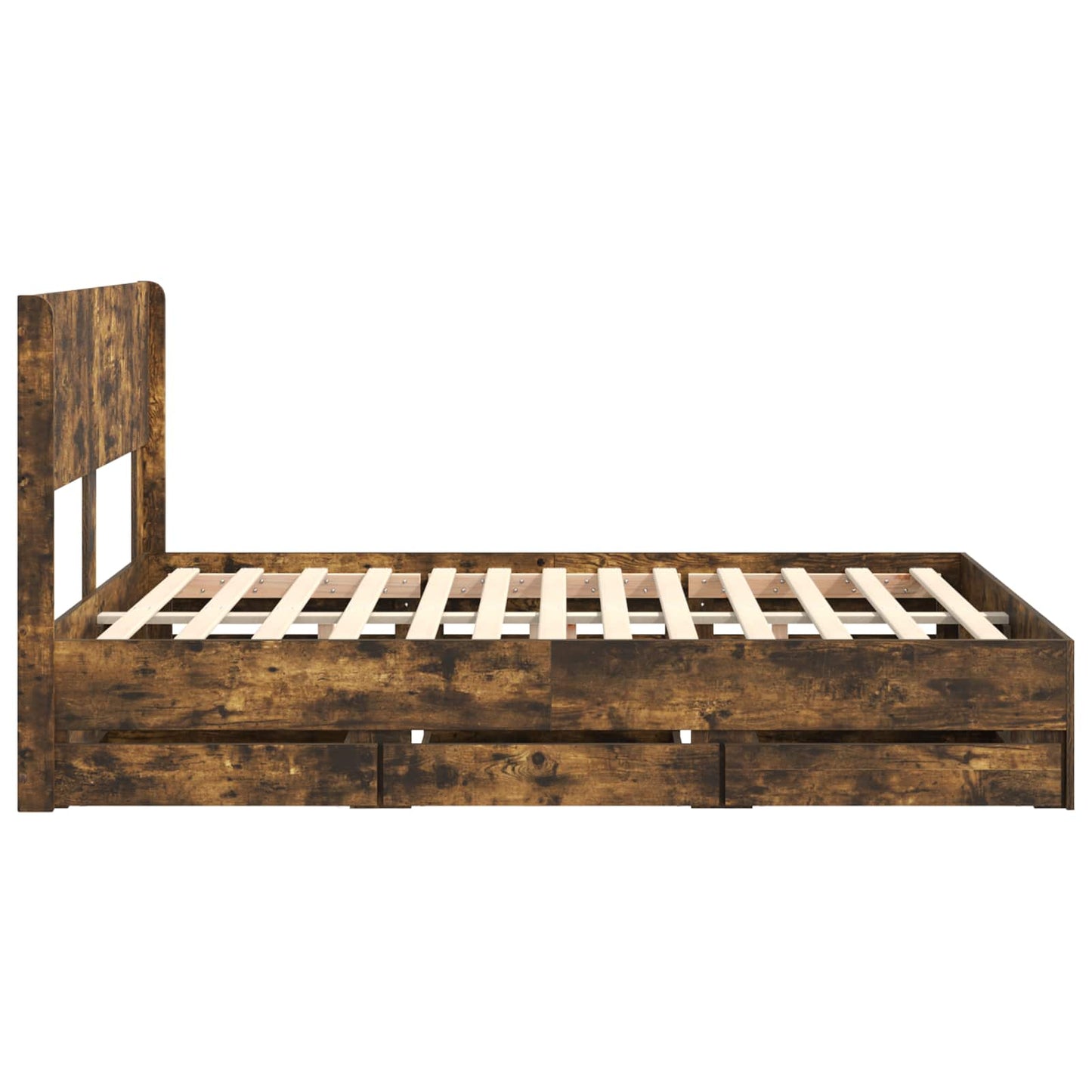 Bed Frame with Storage and Headboard Smoked Oak 135 x 190 cm