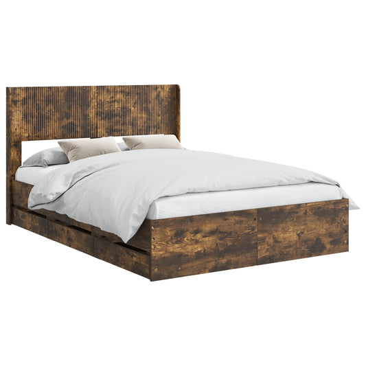 Bed Frame with Storage and Headboard Smoked Oak 120 x 200 cm