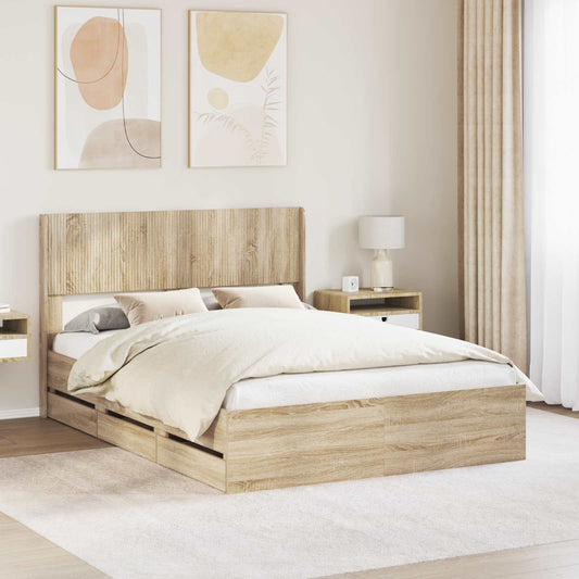 Bed Frame with Storage and Headboard Sonoma Oak 120 x 190 cm