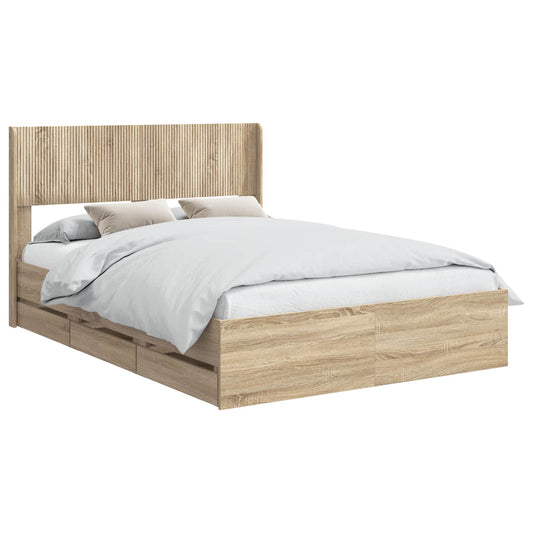 Bed Frame with Storage and Headboard Sonoma Oak 120 x 190 cm
