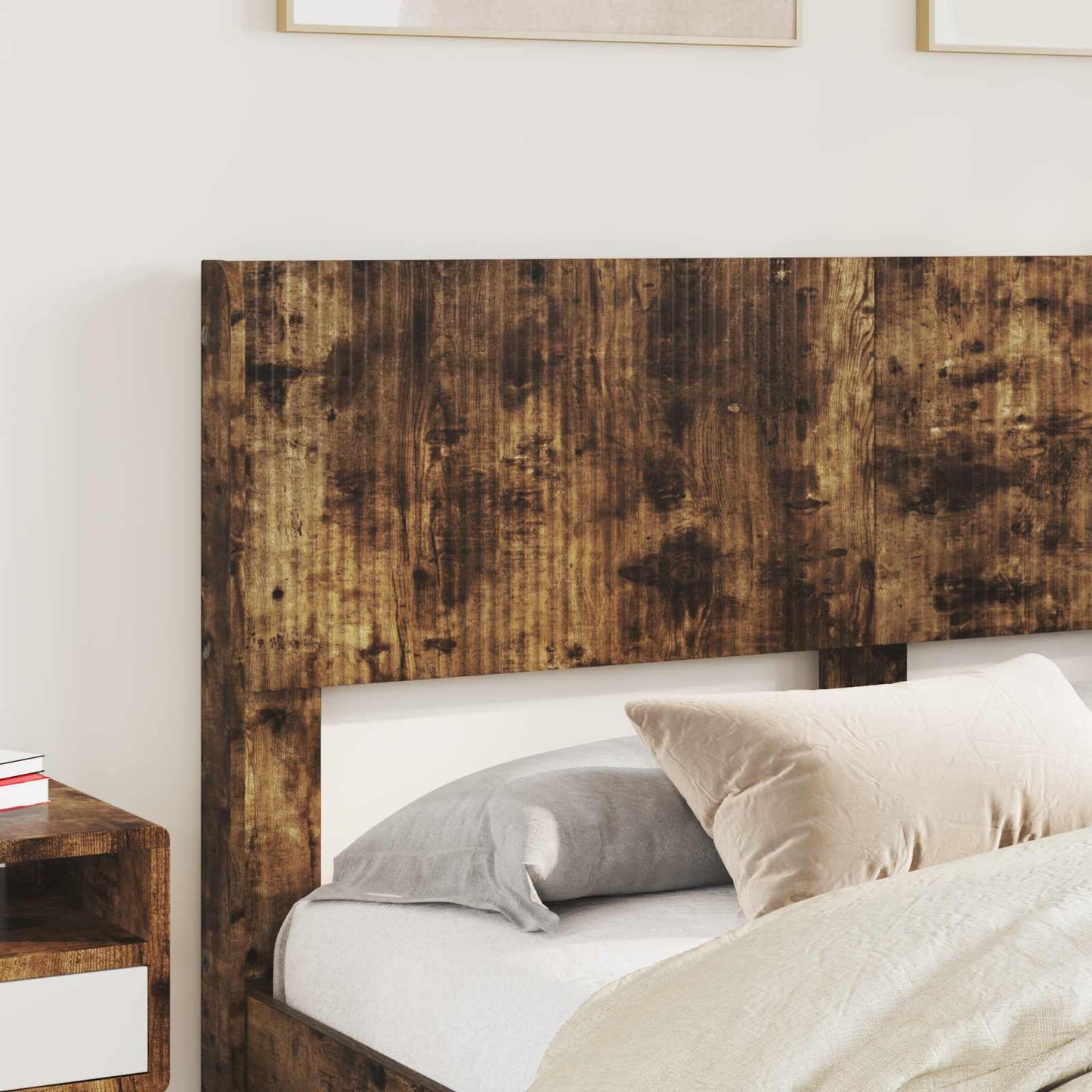 Bed Frame with Storage and Headboard Smoked Oak 120 x 190 cm