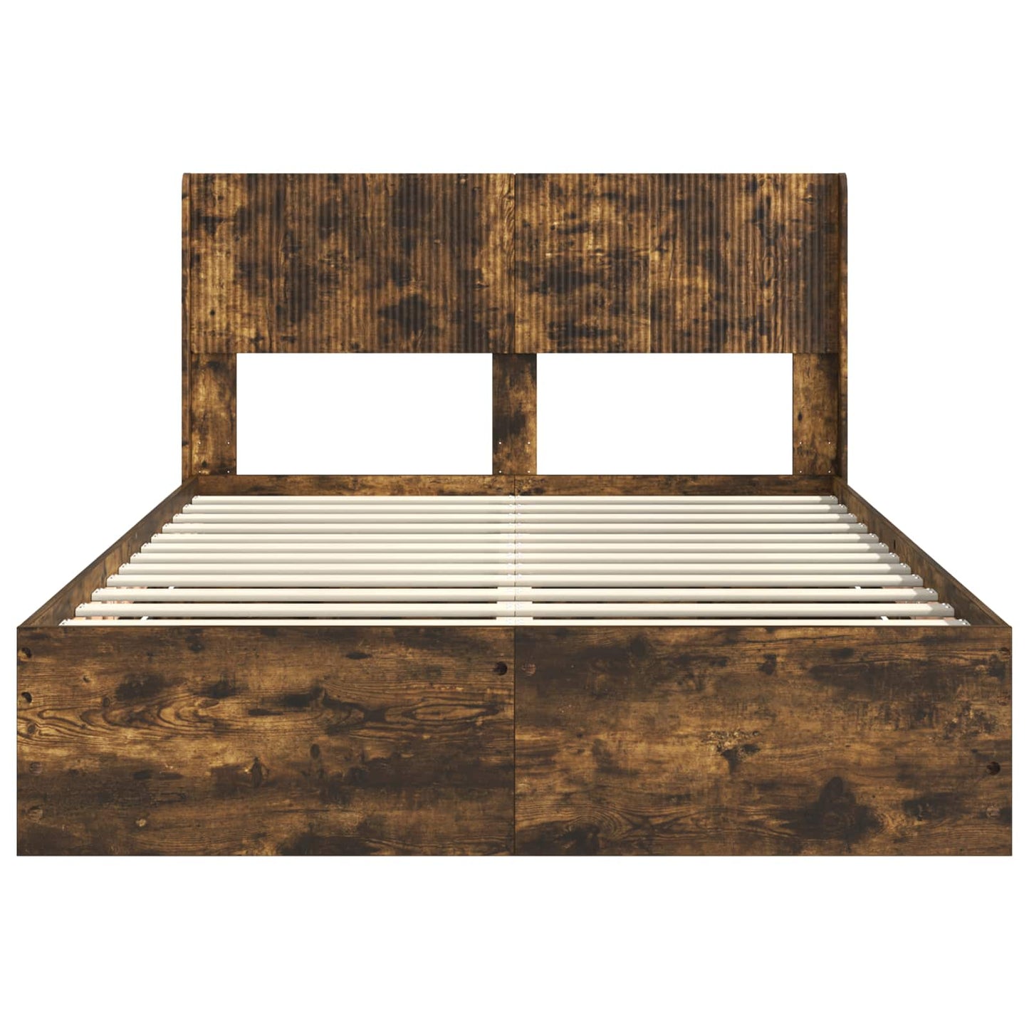 Bed Frame with Storage and Headboard Smoked Oak 120 x 190 cm