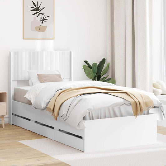 Bed Frame with Storage and Headboard White 100 x 200 cm