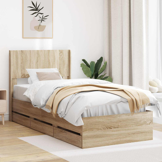 Bed Frame with Storage and Headboard Sonoma Oak 100 x 200 cm
