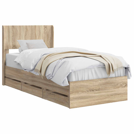 Bed Frame with Storage and Headboard Sonoma Oak 100 x 200 cm
