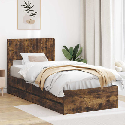 Bed Frame with Storage and Headboard Smoked Oak 100 x 200 cm