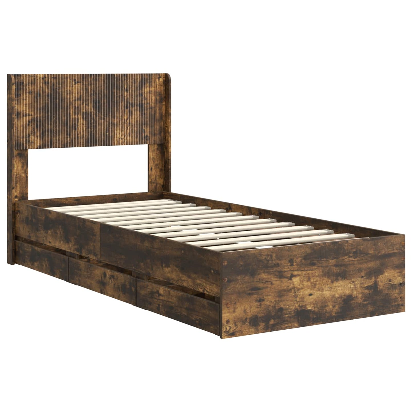 Bed Frame with Storage and Headboard Smoked Oak 100 x 200 cm