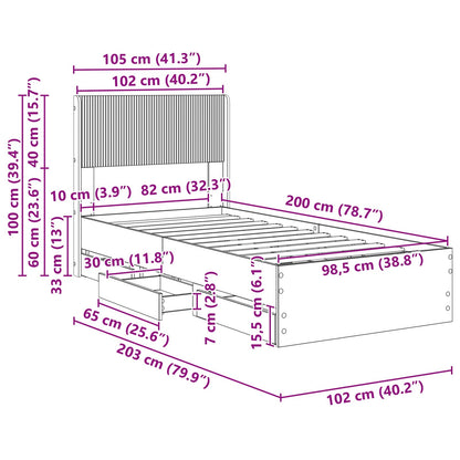 Bed Frame with Storage and Headboard Smoked Oak 100 x 200 cm