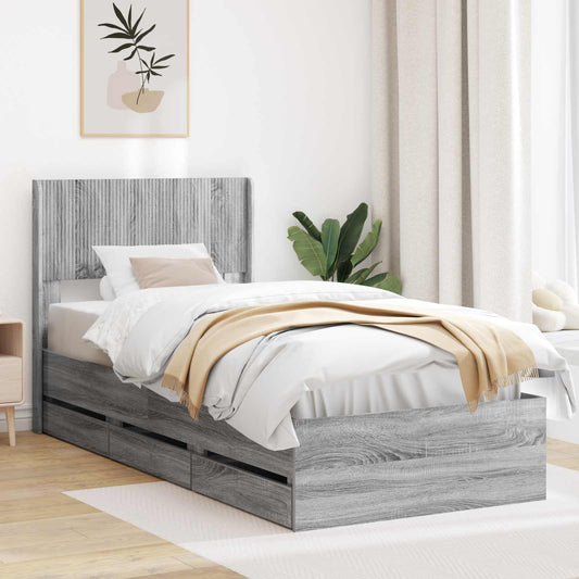 Bed Frame with Storage and Headboard Grey Sonoma 100 x 200 cm