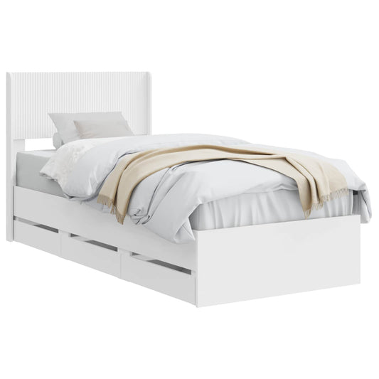 Bed Frame with Storage and Headboard White 90 x 200 cm