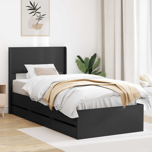 Bed Frame with Storage and Headboard Black 90 x 200 cm