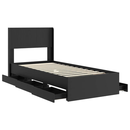 Bed Frame with Storage and Headboard Black 90 x 200 cm