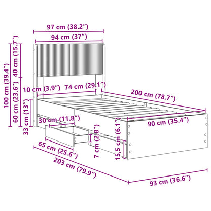 Bed Frame with Storage and Headboard Black 90 x 200 cm