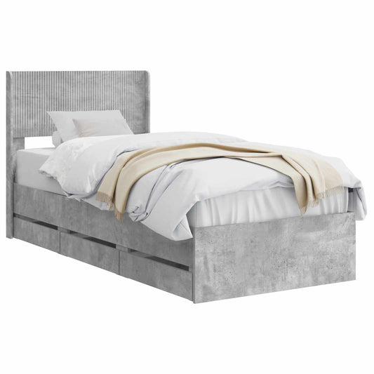 Bed Frame with Storage and Headboard Concrete Grey 90 x 200 cm