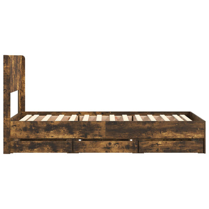 Bed Frame with Storage and Headboard Smoked Oak 90 x 200 cm