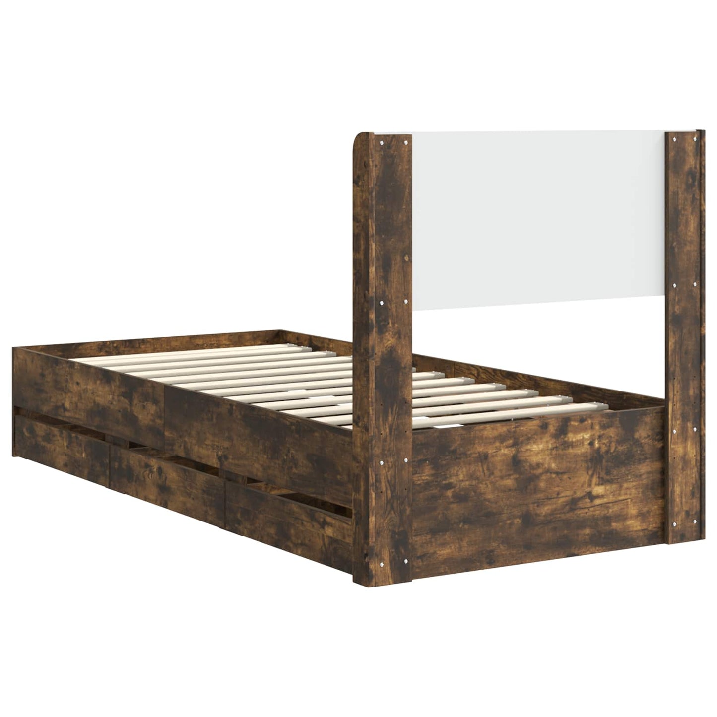 Bed Frame with Storage and Headboard Smoked Oak 90 x 190 cm