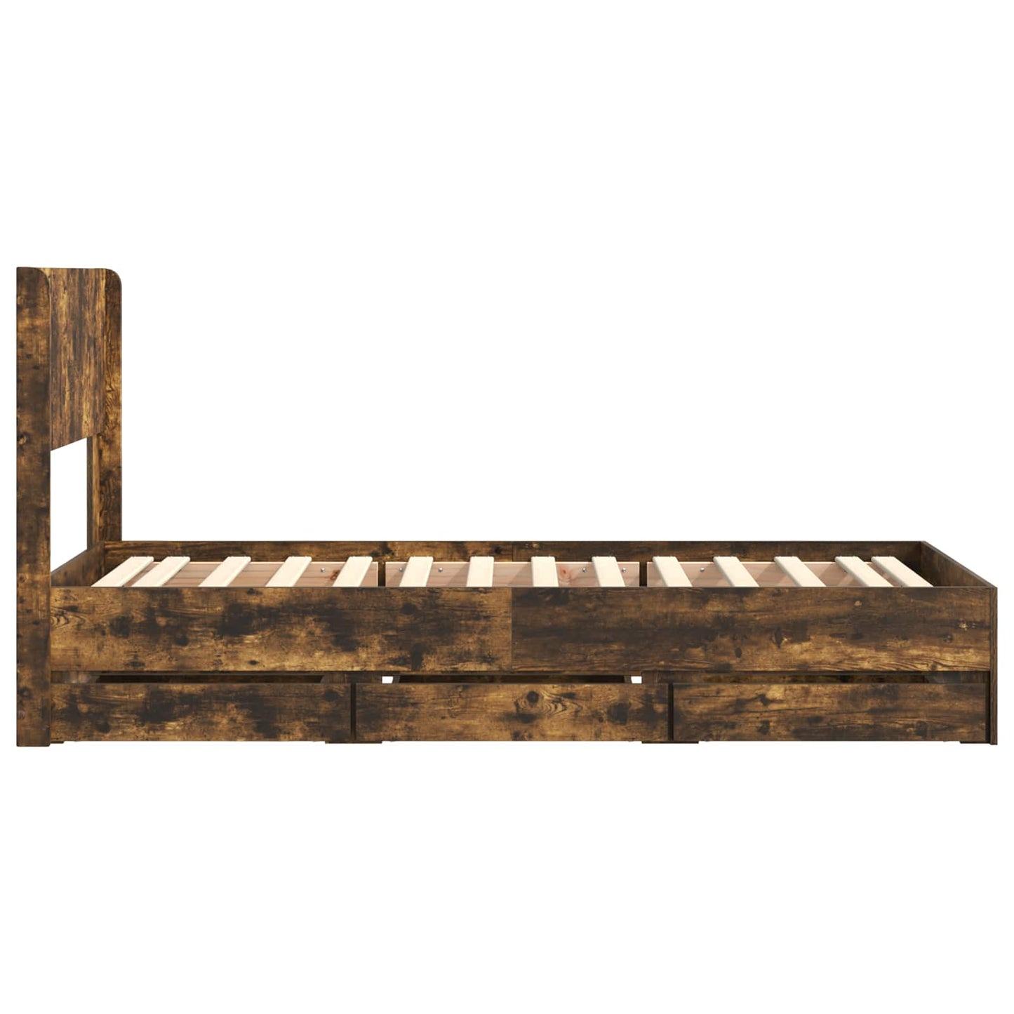 Bed Frame with Storage and Headboard Smoked Oak 90 x 190 cm