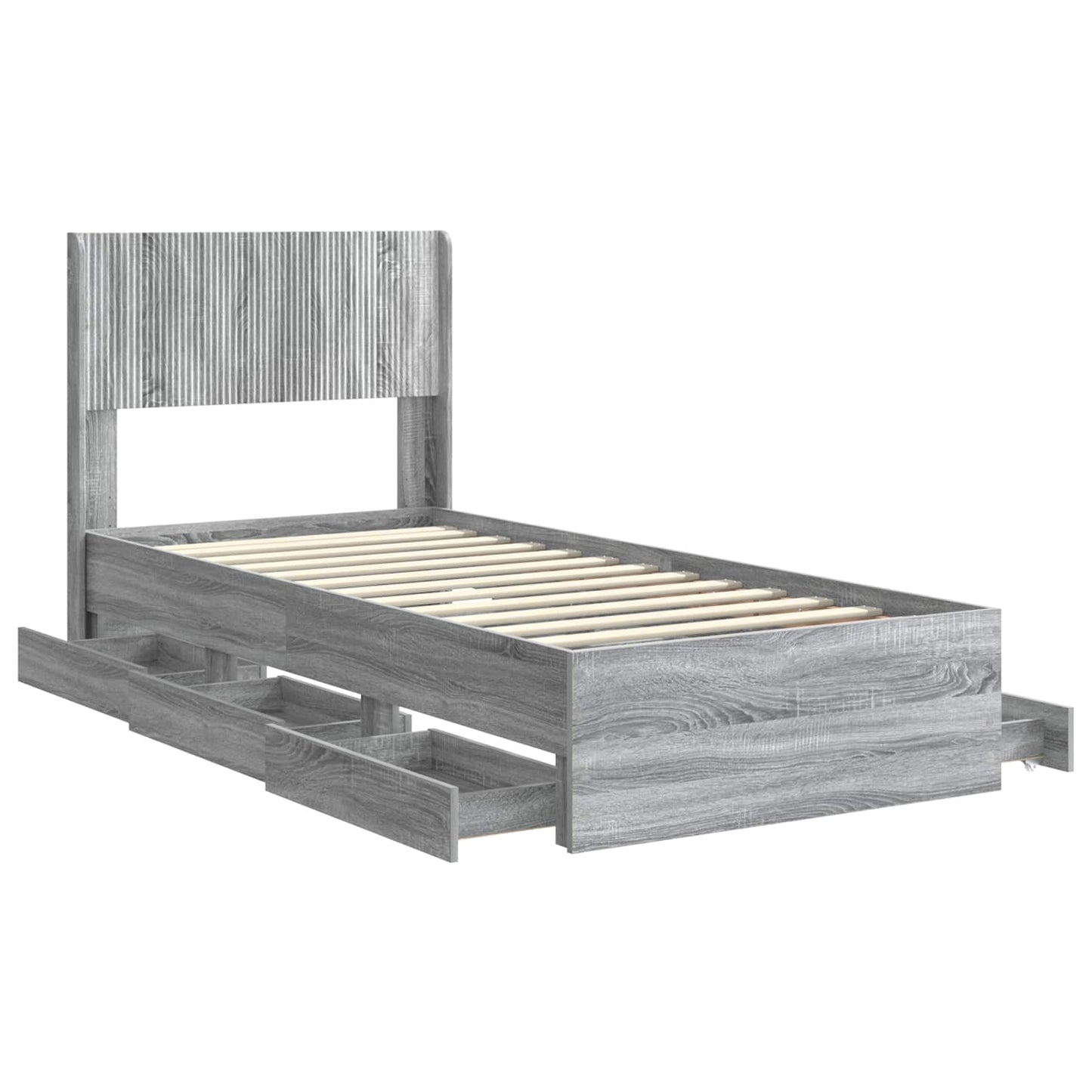 Bed Frame with Storage and Headboard Grey Sonoma 90 x 190 cm