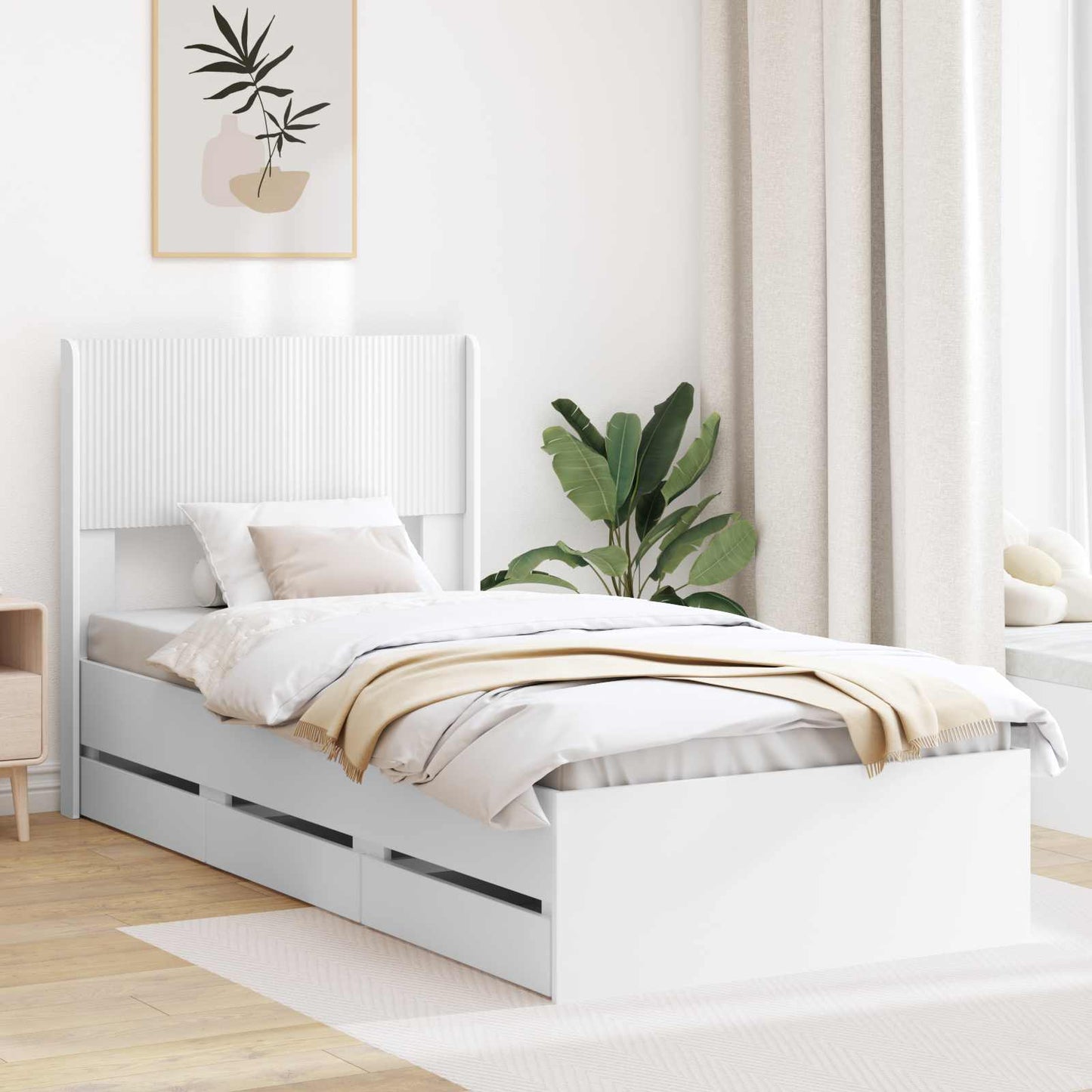 Bed Frame with Storage and Headboard White 75 x 190 cm