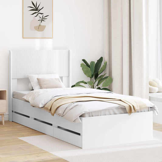 Bed Frame with Storage and Headboard White 75 x 190 cm