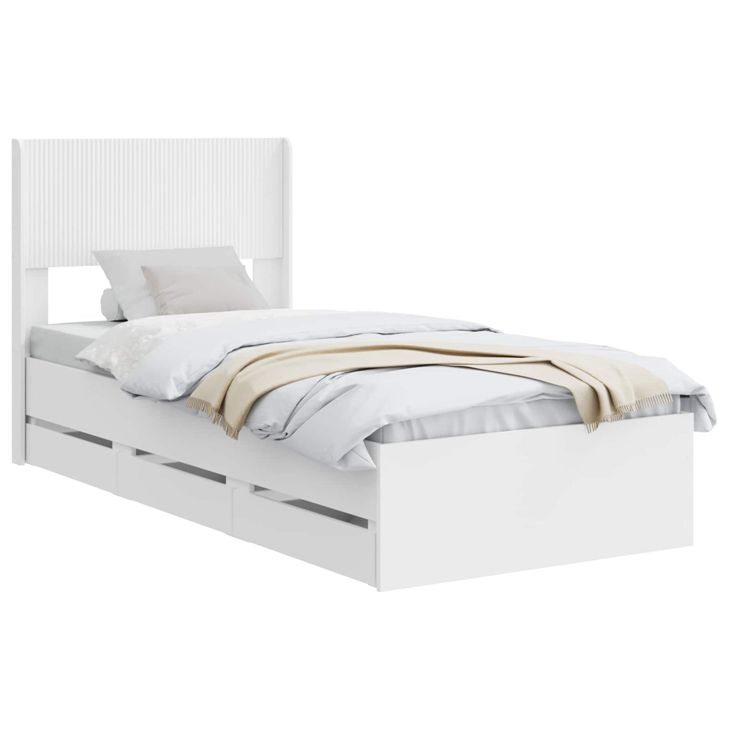 Bed Frame with Storage and Headboard White 75 x 190 cm