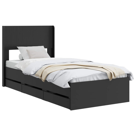 Bed Frame with Storage and Headboard Black 75 x 190 cm