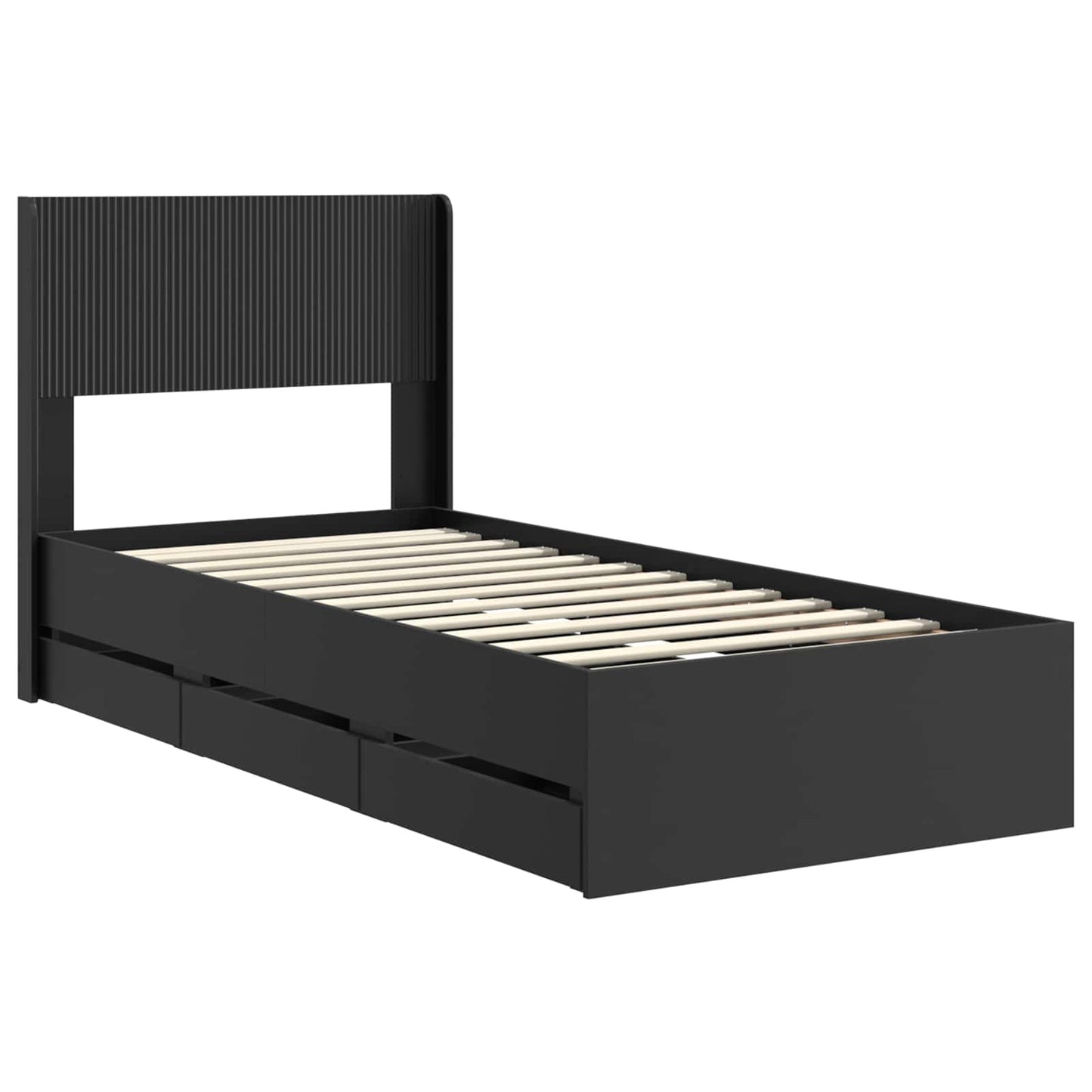 Bed Frame with Storage and Headboard Black 75 x 190 cm
