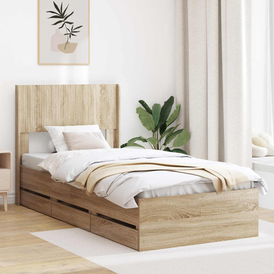 Bed Frame with Storage and Headboard Sonoma Oak 75 x 190 cm