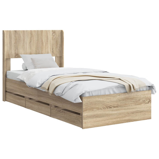 Bed Frame with Storage and Headboard Sonoma Oak 75 x 190 cm