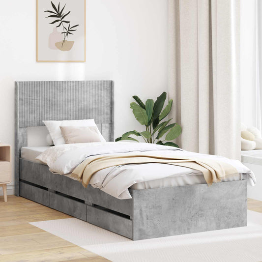 Bed Frame with Storage and Headboard Concrete Grey 75 x 190 cm