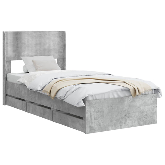 Bed Frame with Storage and Headboard Concrete Grey 75 x 190 cm