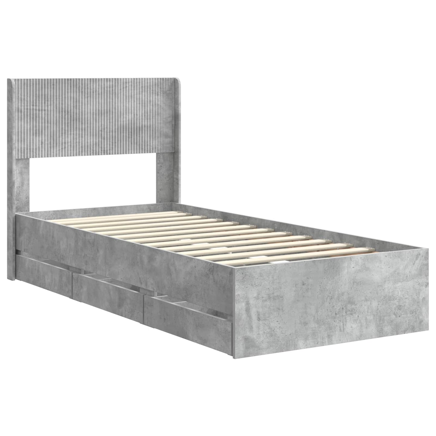 Bed Frame with Storage and Headboard Concrete Grey 75 x 190 cm