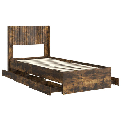 Bed Frame with Storage and Headboard Smoked Oak 75 x 190 cm