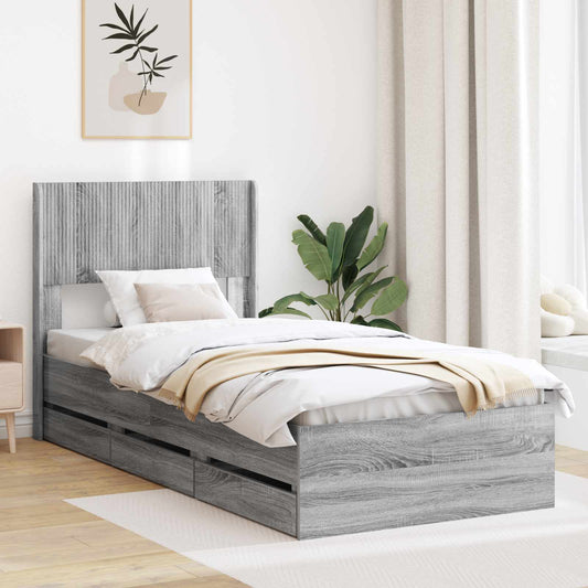 Bed Frame with Storage and Headboard Grey Sonoma 75 x 190 cm