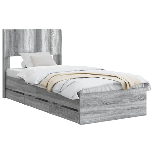 Bed Frame with Storage and Headboard Grey Sonoma 75 x 190 cm