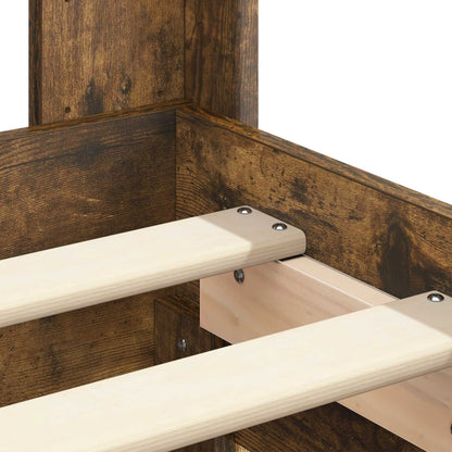 Bed Frame with Storage and Headboard Smoked Oak 180 x 200 cm