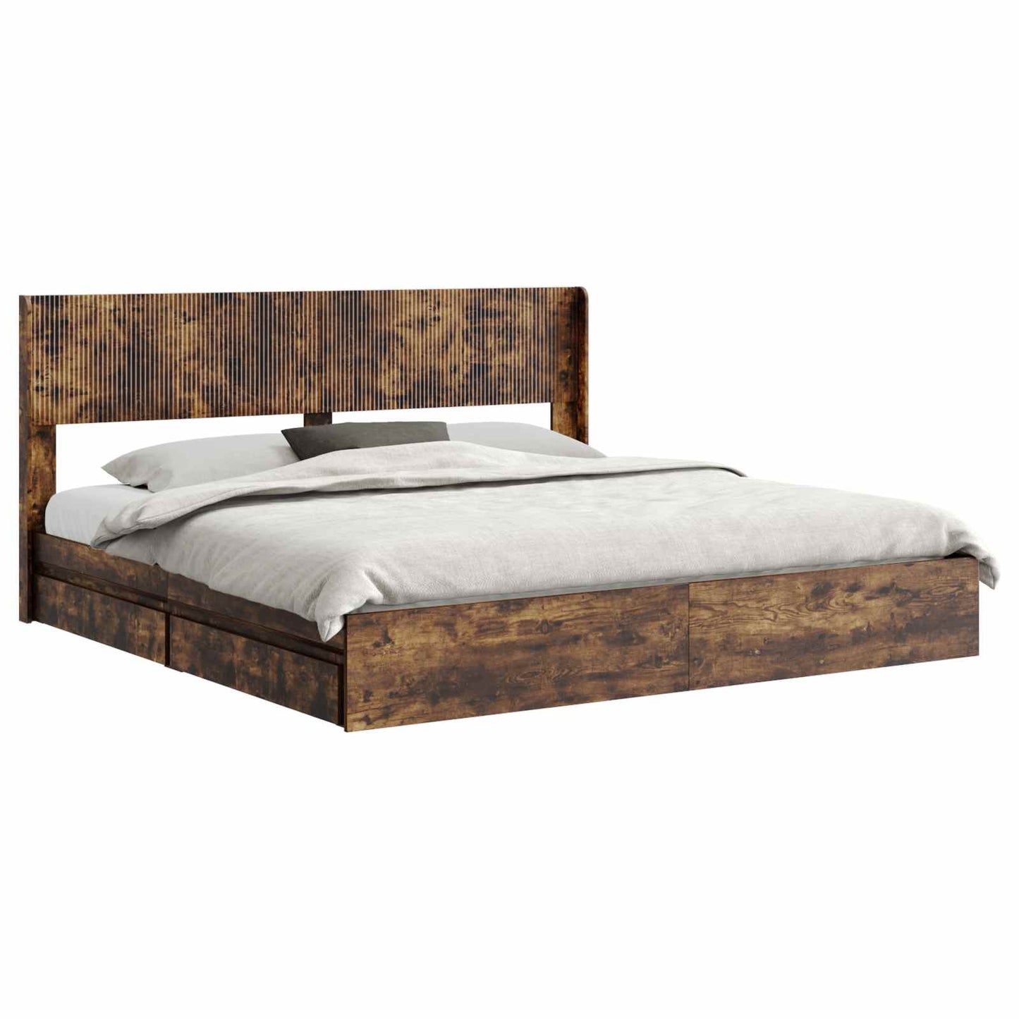 Bed Frame with Storage and Headboard Smoked Oak 180 x 200 cm