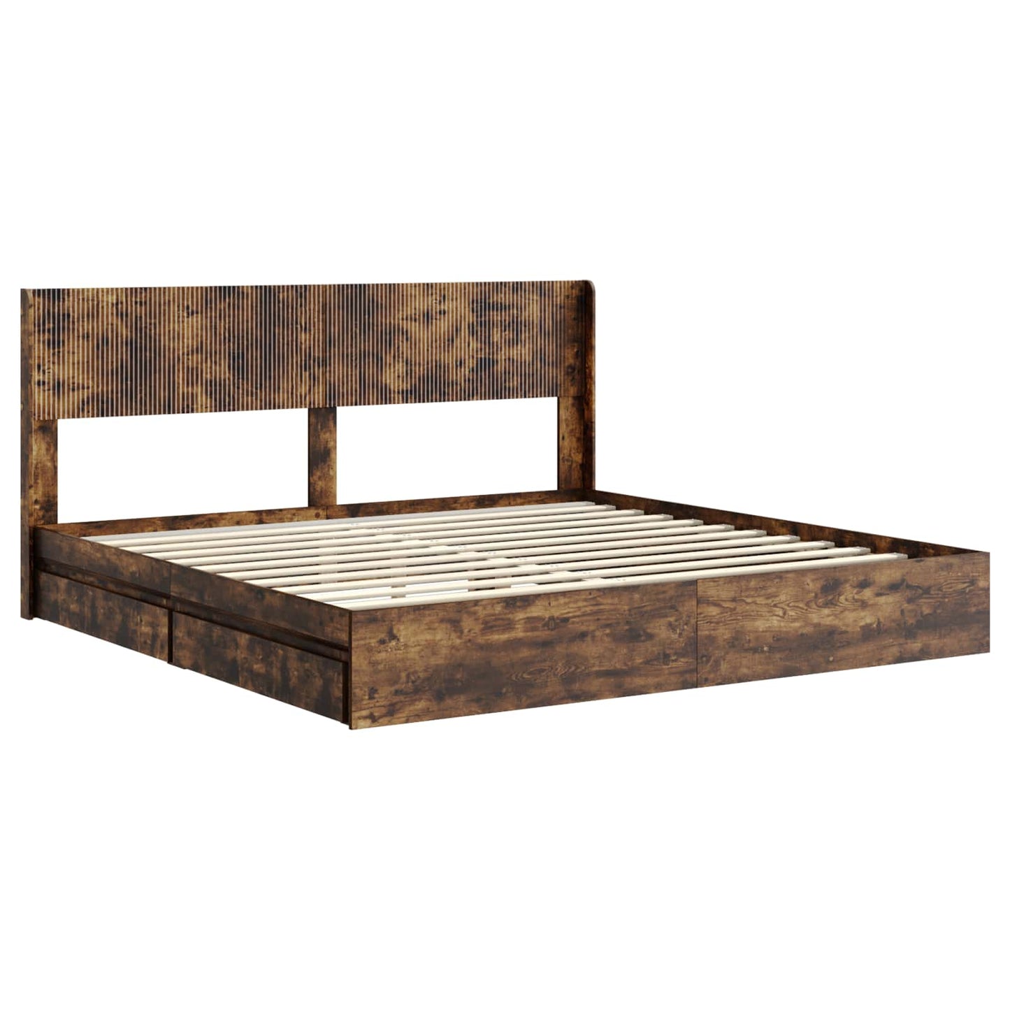 Bed Frame with Storage and Headboard Smoked Oak 180 x 200 cm